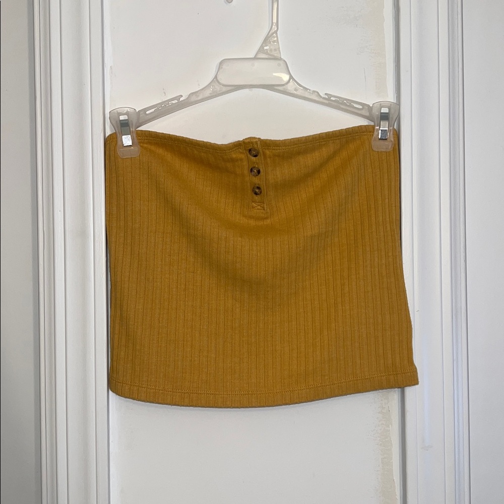 NWOT Mustard Ribbed Button-Front Tube Top